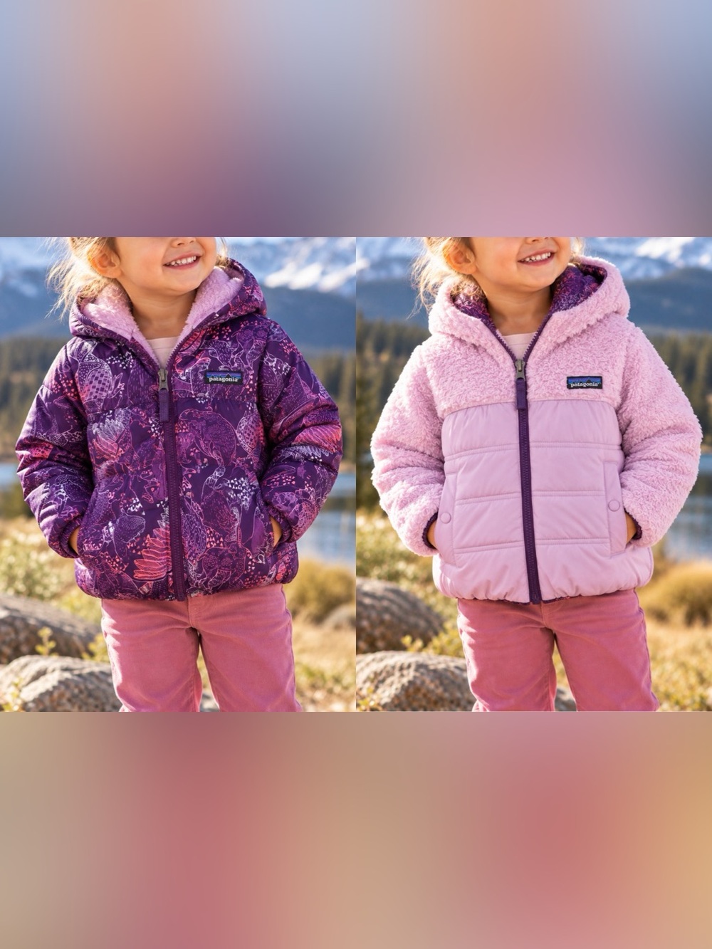 Patagonia Toddler Reversible Honey Puff Hoody Purple Pink Hooded Jacket 2T